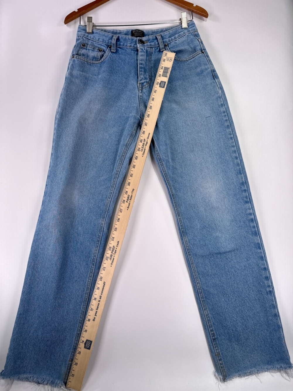 WV Project Straight Leg Jeans Raw Hem Zigzag Pockets Denim Light Wash L - Picture 11 of 15